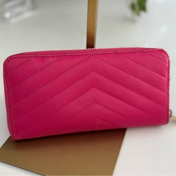 Saint Laurent Paris authentic round zipper long wallet fuchsia pink cowhide - Picture 5 of 16